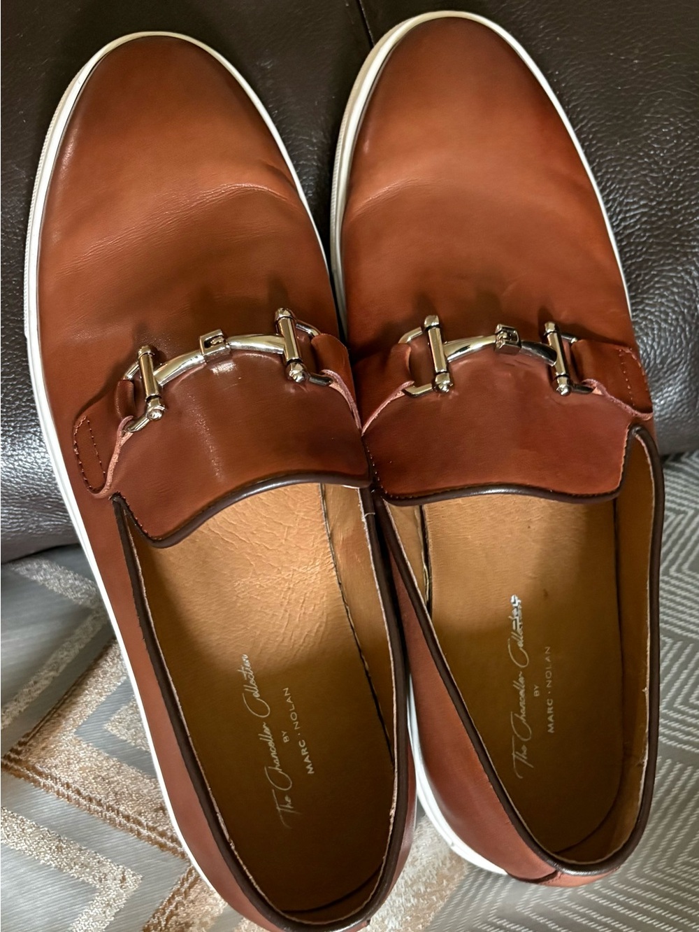 Men’s Chancellor Collection by Mark .Nolan. Brown Leather Slip-On Loafers, 13
